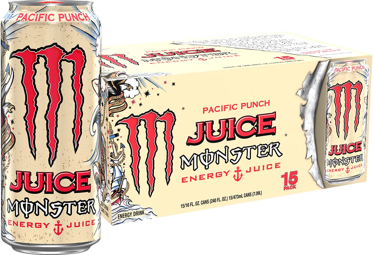 Monster Energy Juice Monster Pacific Punch, Energy Drink, 16 Ounce | Energy + Juice, Pack of 15