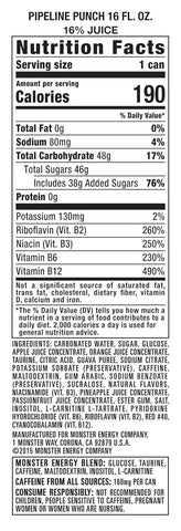 Monster Energy Juice Pipeline Punch, Energy Drink, 16 Ounce | Energy + Juice, Pack of 15