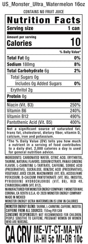 Monster Energy Ultra Watermelon, Sugar Free Energy Drink, 16 Ounce | Pack of 15