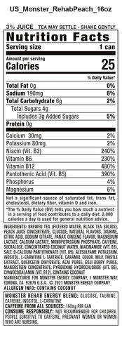 Monster Rehab Peach Tea + Energy, Energy Drink, 15.5 Ounce | Energy Iced Tea, Pack of 15